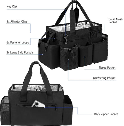 Cleaning Caddy Bag, Cleaning Supplies Organizer for Housekeepers, Housekeeping Caddy with Handle and Detachable Padded Cushion, Black