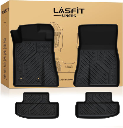 LASFIT Floor Mats for Ford F-150 2021-2026 | F150 Lightning 2022-2025 SuperCrew (Rear w/Fold Flat Storage) Carpet Floor All Weather Car Liners TPE Truck Mats - 1st and 2nd Row, 3pcs Black