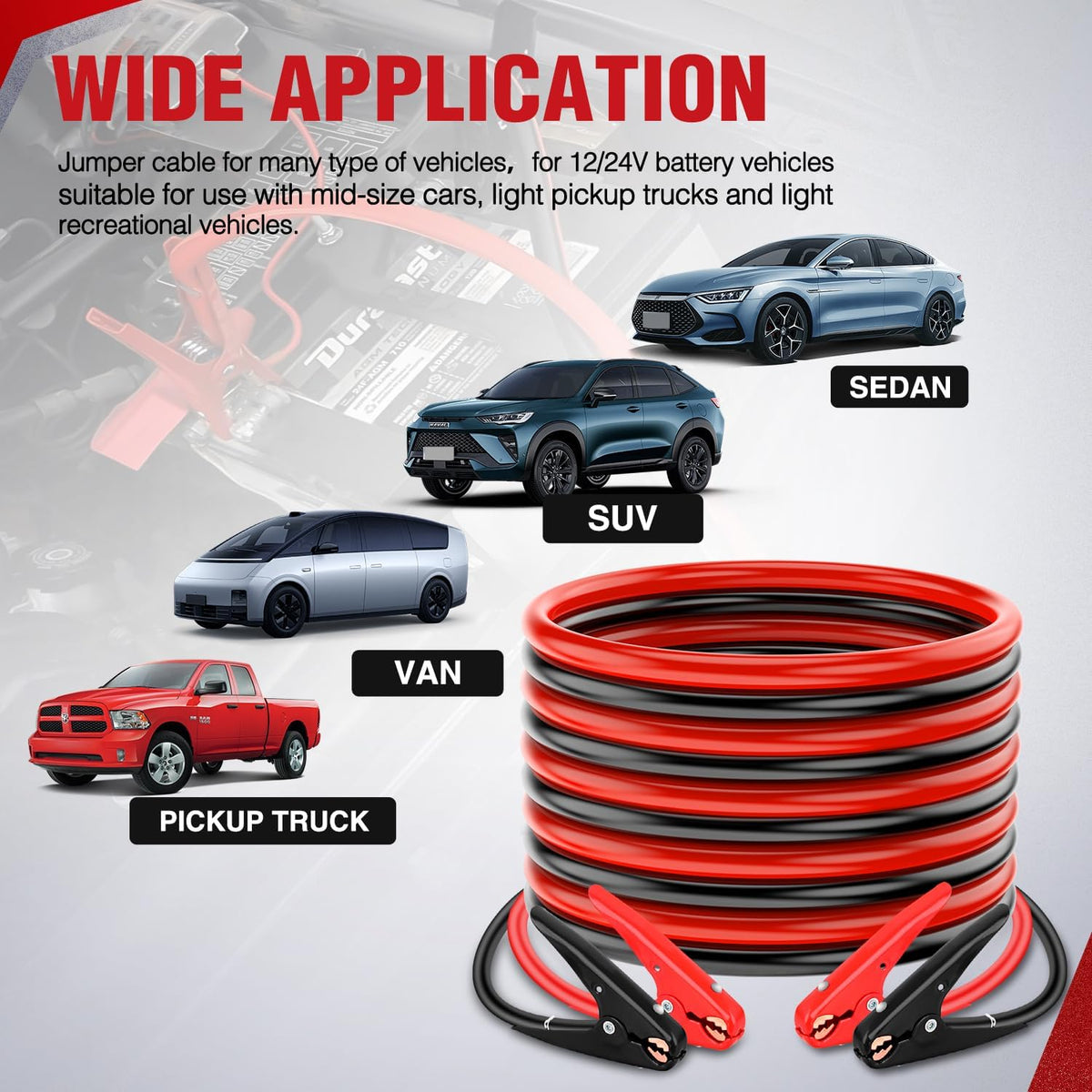 Nilight Jumper Cables for Car Battery 8 Gauge 12 FT Booster Cable Heavy Duty 250 A CCA with Carrying Bag Jump Start Emergency Kit Pickup Vans SUV Sedan Motorcycle
