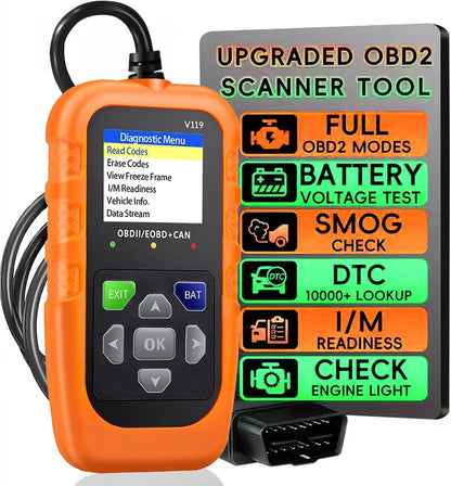 Car OBD2 Scanner Diagnostic Tool, Code Reader, Voltage Tester, Check Engine Light Fault Code, OBD2/EOBD for OBDII Protocol Car & Truck Since 1996+