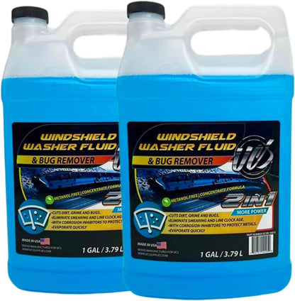 UCS 2-in-1 Windshield Washer Fluid 2-Pack (1 Gallon Each, 256 fl oz Total) – Ready to Use, Streak-Free Formula, All-Weather Cleaning, Removes Bugs, Dirt & Road Grime – Premium Windshield Cleaner