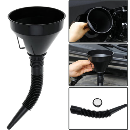 Wide Mouth Oil Funnel with Flexible Extension Nozzle Hose with Handle Mesh Screen Filter for Cars Motorcycles Engine Oil Kerosene Gasoline Gas Fuel Diesel Water Fluid Coolant Liquid Black 1PC (1)