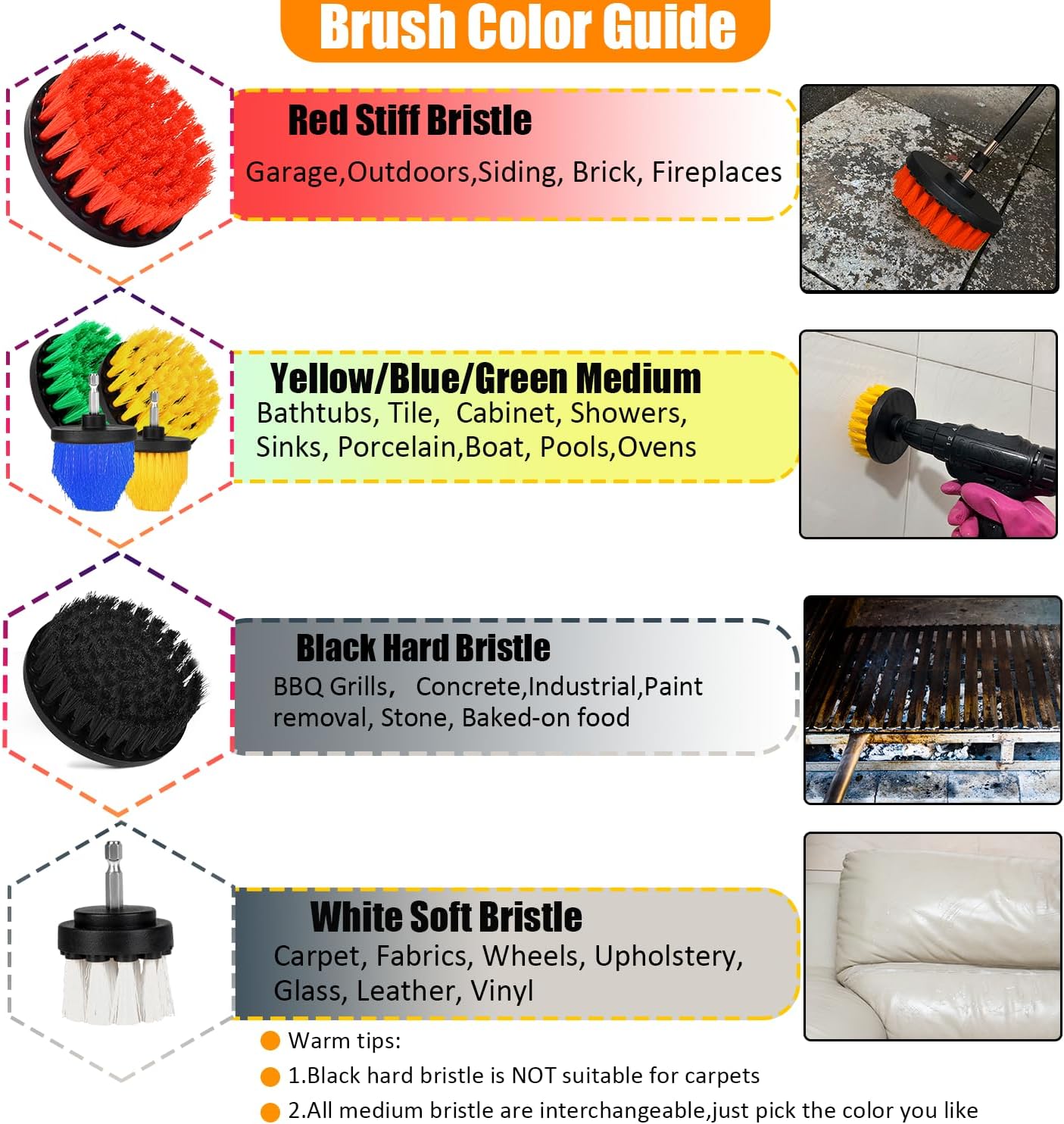 15Pcs Drill Brush Attachment Set, Drill Scrubber Brush Kit Include Soft Drill Wheel Brush, Scrub Pads, Sponge, Drill Cleaning Brush Attachment Set for Car, Bathroom, Tub, Tile, Floor, Grout, Boat