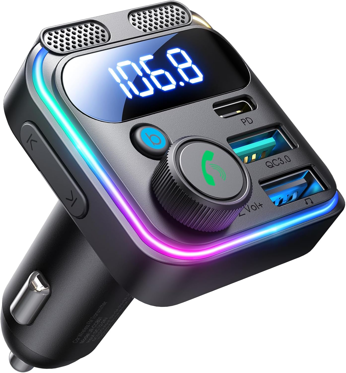 JOYROOM 81W Bluetooth 6.0 Car Adapter Wireless FM Radio Transmitter | [PD45W & QC36W] Fast Charge, Dual Mics for Clear Call, HiFi Deep Bass, LED Light, Support USB Drive, Ideal for Road Trips