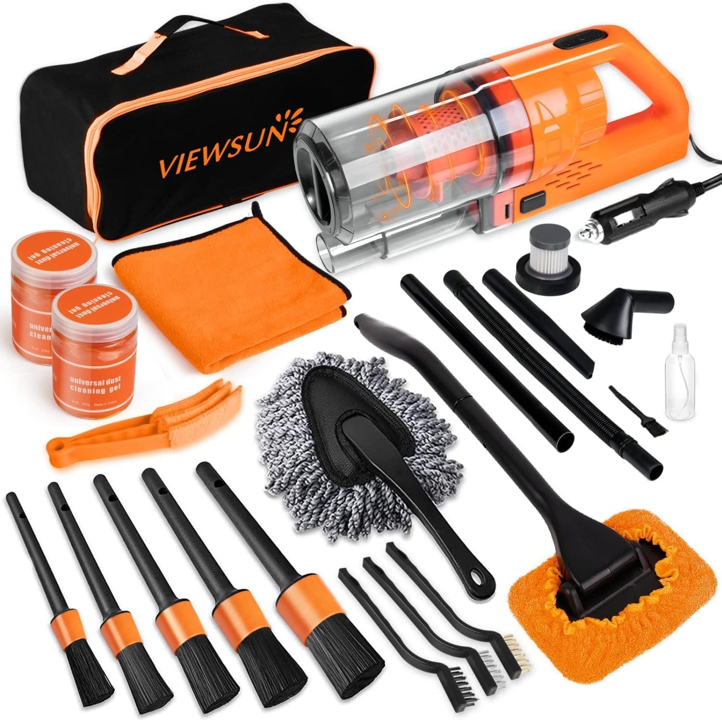 17pcs Car Cleaning Kit, Pink Car Interior Detailing Kit with High Power Handheld Vacuum, Detailing Brush Set, Windshield Cleaner, Cleaning Gel, Complete Auto Accessories for Women Gift