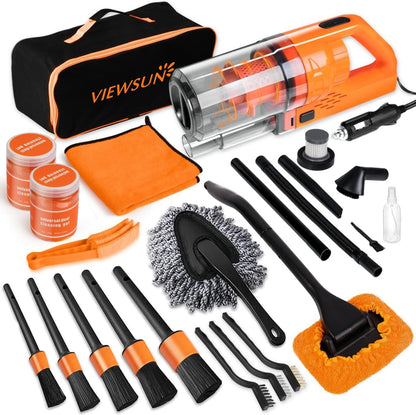 17pcs Car Cleaning Kit, Pink Car Interior Detailing Kit with High Power Handheld Vacuum, Detailing Brush Set, Windshield Cleaner, Cleaning Gel, Complete Auto Accessories for Women Gift