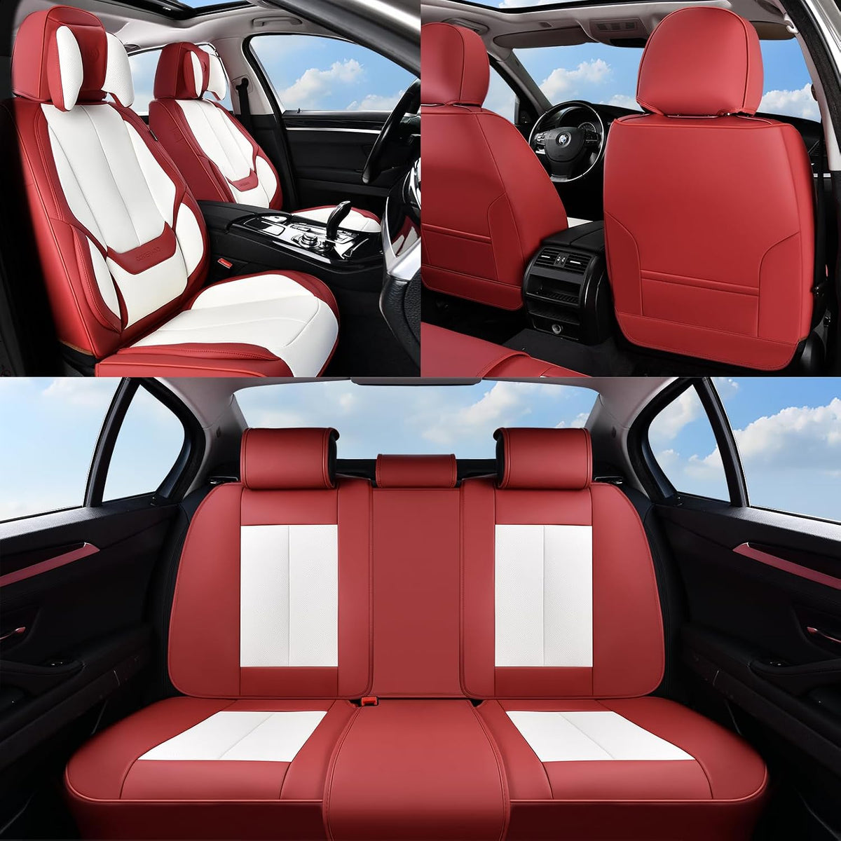 Coverado Seat Covers Full Set, Black Seat Covers for Cars 5 Seats, Car Seat Protector, Waterproof Nappa Leather Car Seat Cushion, Front and Rear Car Seat Cover Fit for Most Sedans SUV Pick-up Truck - Colors B