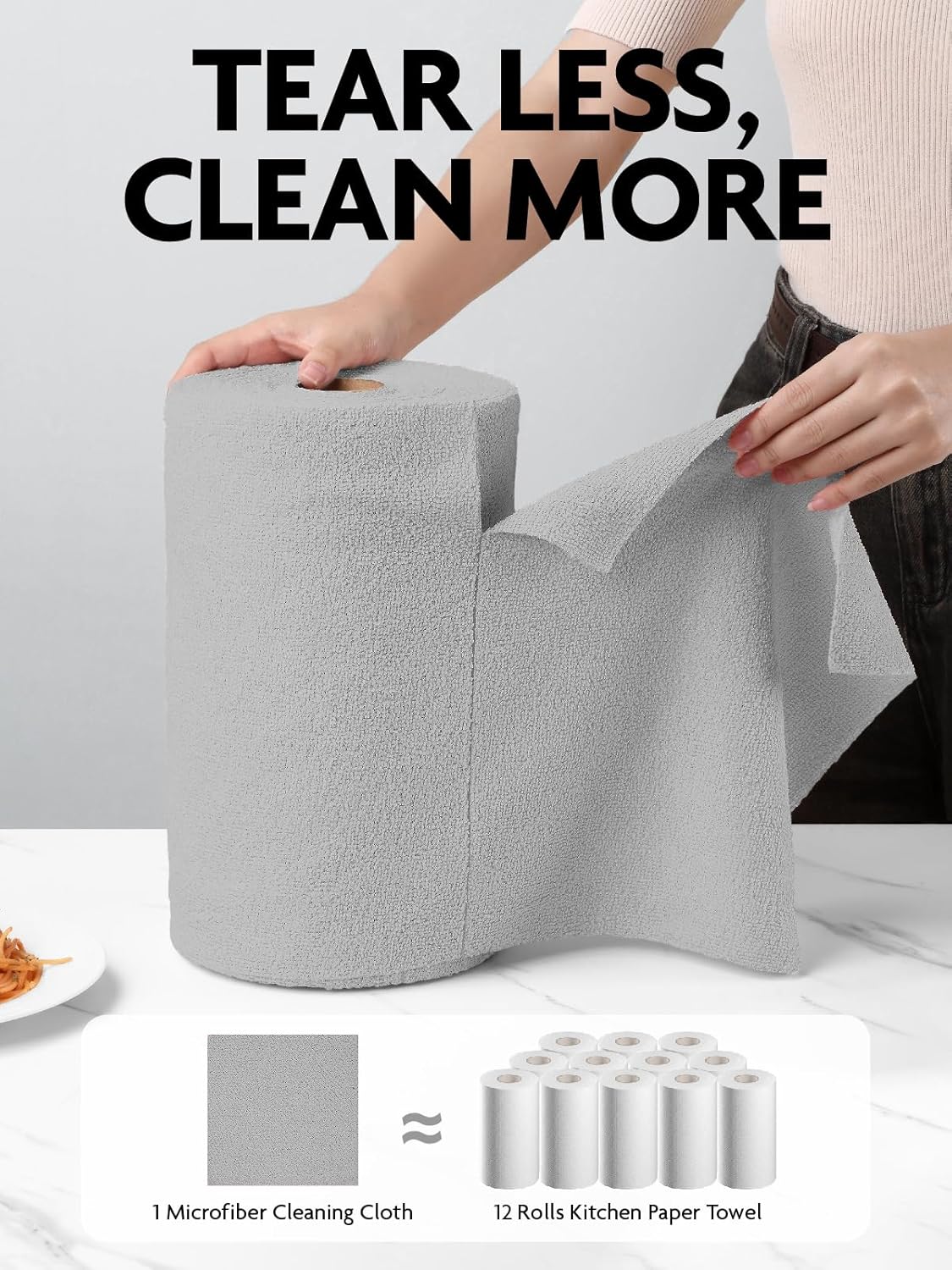 Fantasticlean Microfiber Cleaning Cloth Roll -75 Pack, Tear Away Microfiber Towels, 12" x 12", Reusable, Washable, Scratch Free, Ultra Absorbent for All-Around Cleaning Supplies (DimGray)