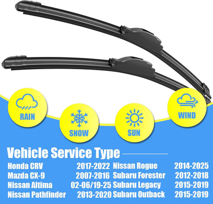 Gavimnal® 28"+17" Silicone Wiper Blades Replacement For Nissan Altima 2007-2015,Maxima 2009-2014,All-Season Front Windshield Wiper Blades(Set of 2)