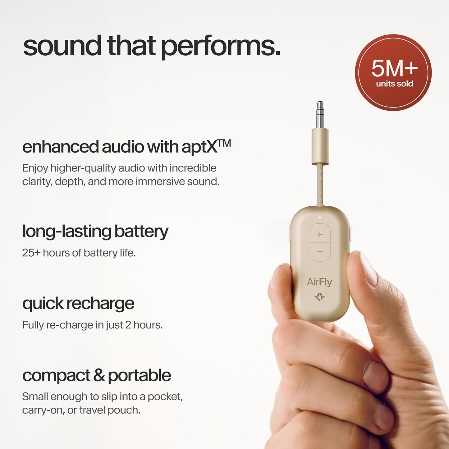 AirFly Pro 2 Deluxe – Bluetooth Adapter for Airplane, Pair 2 AirPods or Wireless Headphones – 3.5mm AUX Bluetooth Transmitter/Receiver for Cars, Boats, Treadmills, TVs – Airplane Travel Essentials