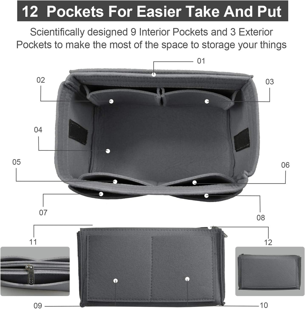 OMYSTYLE Purse Organizer Insert, Felt Tote Bag Organizer Insert with 5 Sizes, Handbag Dividers for Inside Purse, Compatible with Longchamp, Neverful, Speedy and More