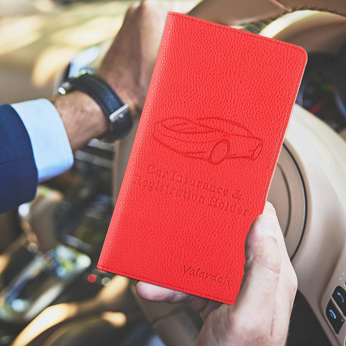 Valardoh Premium Car Registration and Insurance Card Holder, Car Document Holder for Cards, Driver License & other Essential Documents (Pink)
