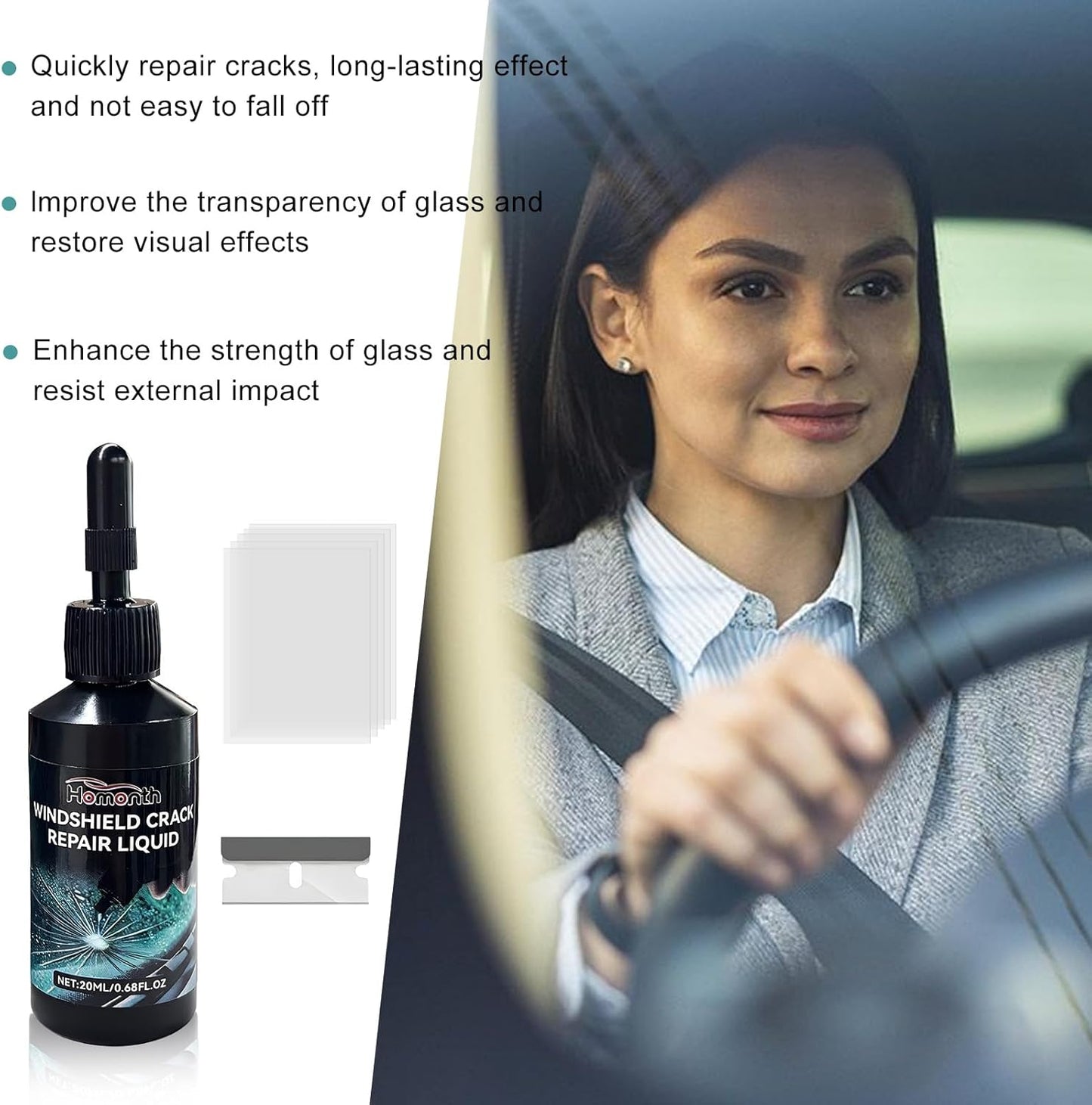 Windshield Crack Repair Kit, Quick Car Window Cracks Gone Glass Scratch Repair Liquid, Long-Lasting Windscreen Filler Tool Resin Fluid for Cracks Chips Star-Shaped Damage