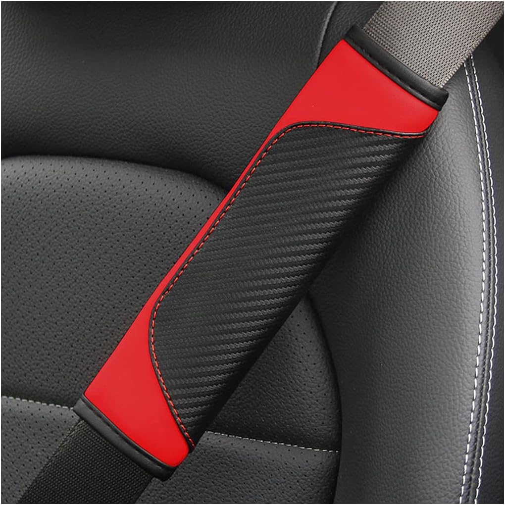 AUCELI 2PCS Car Seat Belt Cover, Carbon Fiber Seatbelt Shoulder Strap Covers, Breathable Leather Soft Harness Pad Protect Your Neck and Shoulder Compatible with Cars