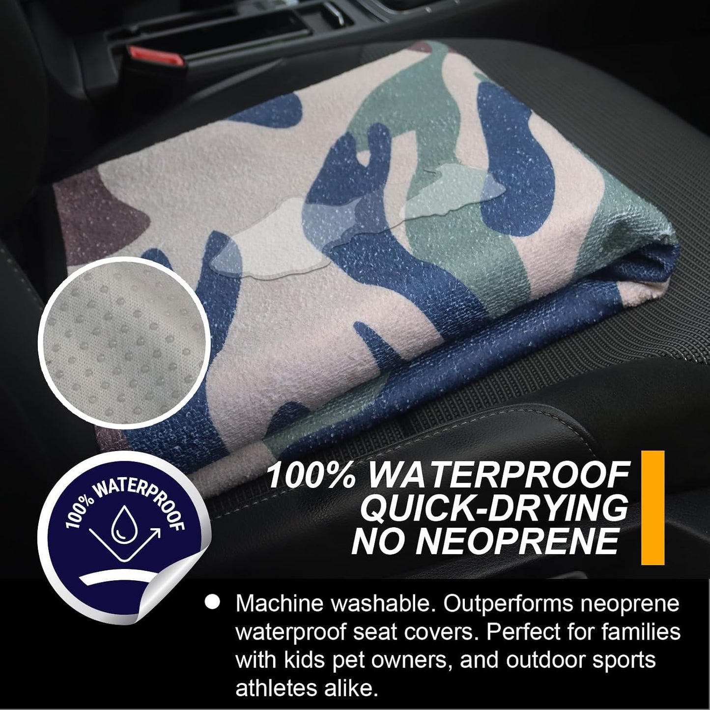 Car Seat Cover Protector Front Seats,for Gym Workout,Running,Swimming,Beach and Hiking,Waterproof Sweat Towel Bucket Seat Covers for Cars SUV Trucks (Black, 1Pcs)