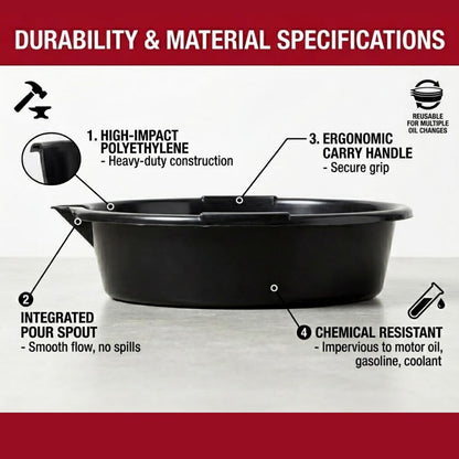 Oil Drain Pan, 7-Quart Oil Change Pan with Built-in Scale and Spout, Portable Waste Oil Catch Basin for Garage and Car Engine Maintenance, Black