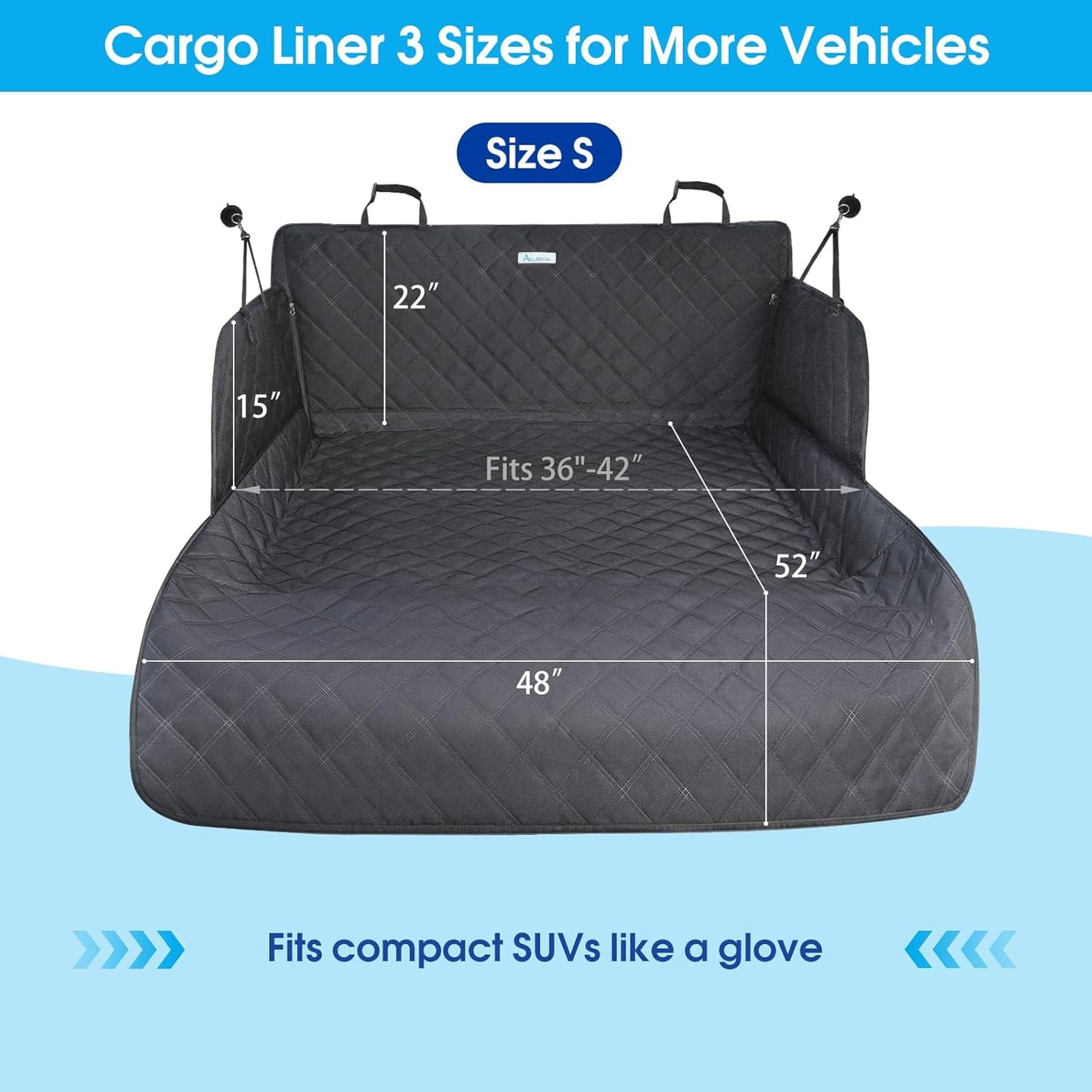ALLANSING SUV Cargo Liner for Dogs - Heavy-Duty 900D Oxford Waterproof Pet Cargo Protector with 3-Sided Zippered All-Round Protection & TPU Suction Cups, Fits Compact SUVs