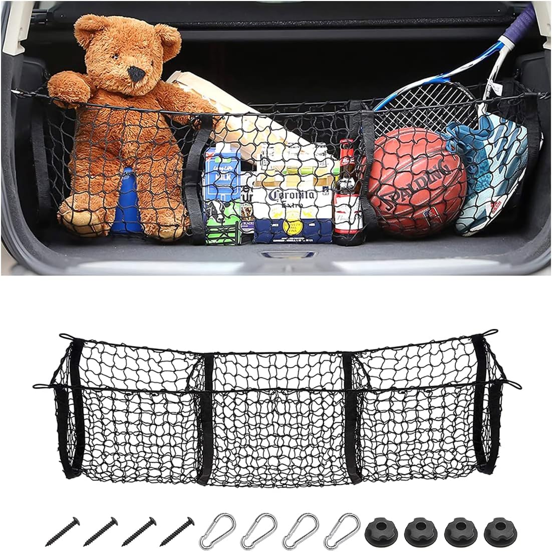 Car Rear Cargo Net, Adjustable Elastic Storage Organizer Net, Trunk Cargo Storage Net, Universal Fit for Car, Vehicle, SUV (43.3"x 15.8")
