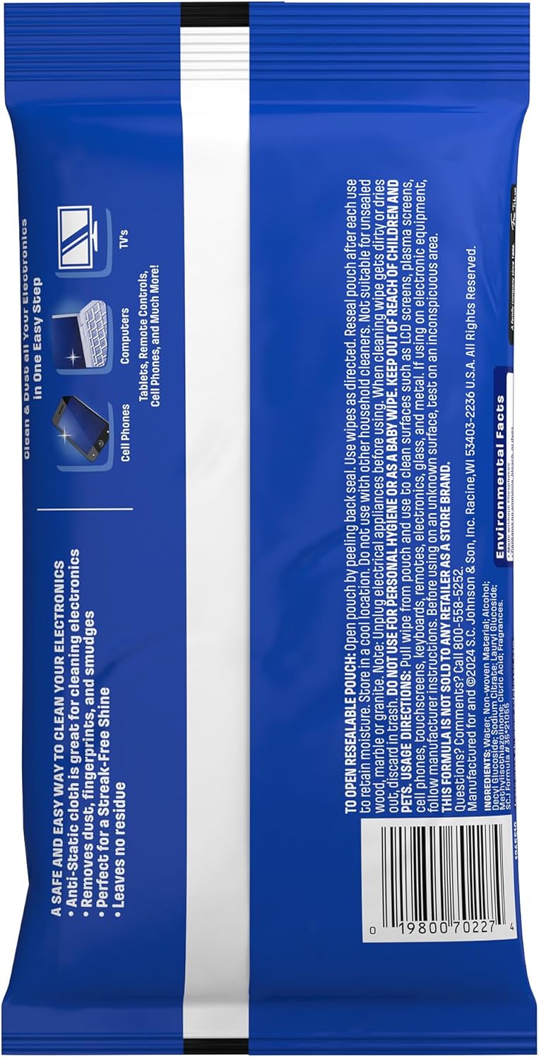 Windex Electronic Cleaning Wipes, Pre-Moistened Screen Wipes for TVs, Phones, and Other Electronics, Resealable for a Freshness Lock, 25 Count
