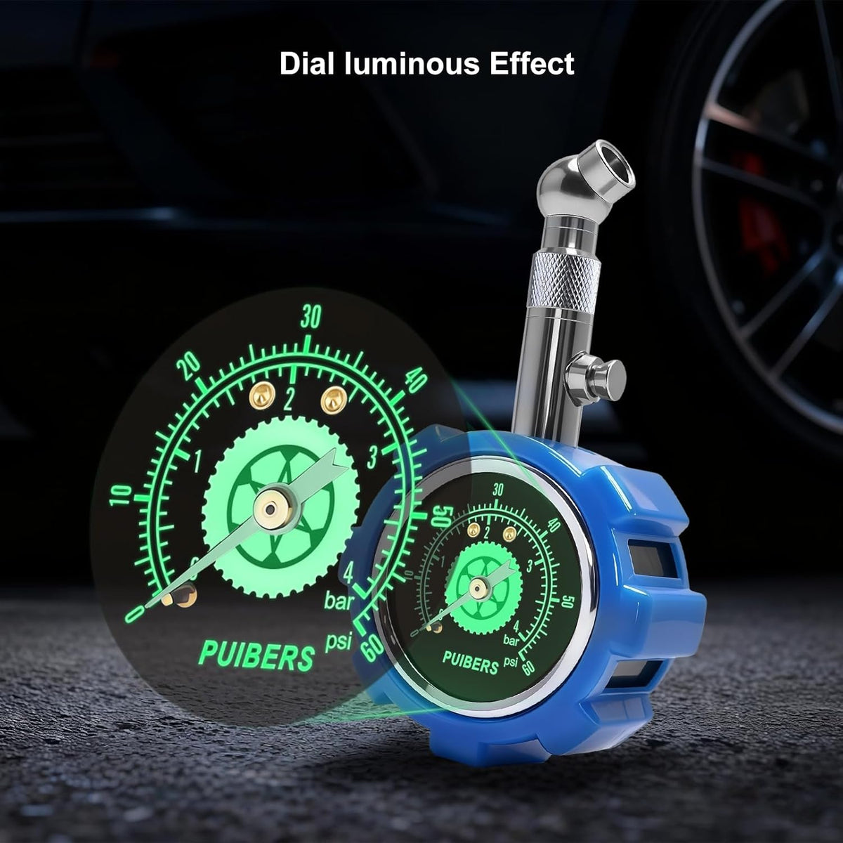 Tire Pressure Gauge 60 PSI/ 4BAR,Tire Gauges for Tire Pressure 1.5" Easy Read Glow Dial, Double Layer Protected Air Gauge 360° Swivel,Certified ANSI B40.1 Accurate for Bicycle,Car,SUV,Moto