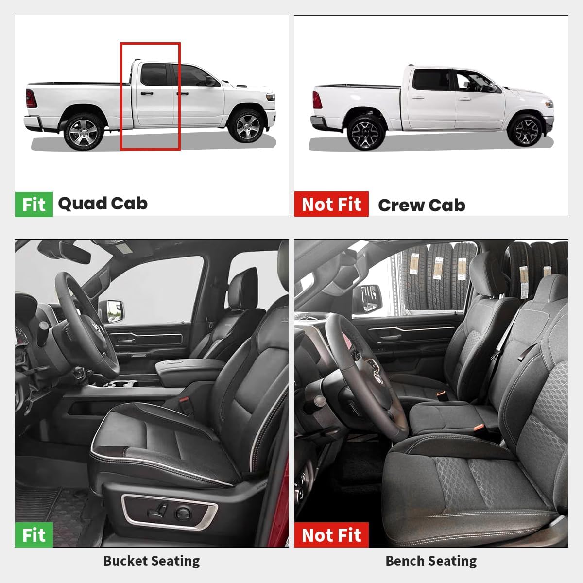 LASFIT Floor Mats for 2019-2025 2026 Ram 2500/3500 Crew Cab Bucket Seat for Carpet & Vinyl Floor (NOT fit Model with PTO Kit), All Weather TPE Custom Fit Car Mats Floor Liners 1st & 2nd Row, Black