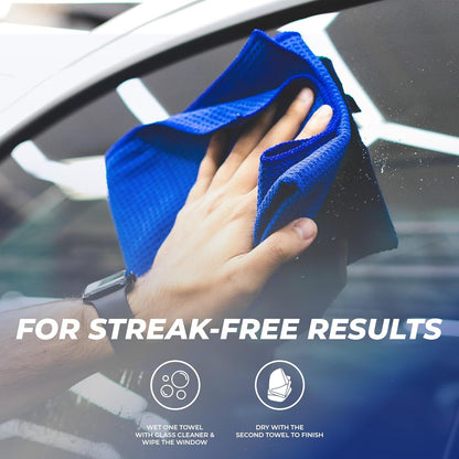 The Rag Company - Standard Waffle Weave Towels, Microfiber Detailing, Window/Glass and Drying, Wax & Polish, Lint-Free, Streak-Free, 370gsm, 16in x 16in, Light Blue (3-Pack)
