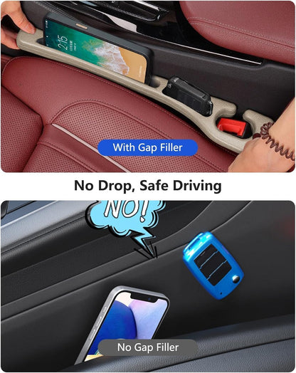 BESTKEE Car Seat Gap Filler 2 Pack, No Drop Seat Gap Plug with Dual Storage Slots, Blocks Phones Keys Coins, Flexible EVA Console Gap Filler Auto Accessories for Cars SUVs Trucks