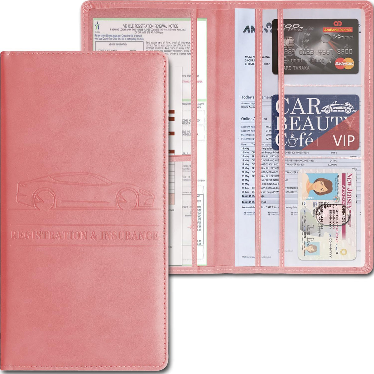 Car Accessories Registration and Insurance Holder,Leather Essential Card Magnetic Shut Vehicle Glove Box Organizer Case for Auto Driver License Document Truck Motorcycle Boat Men Women,Black