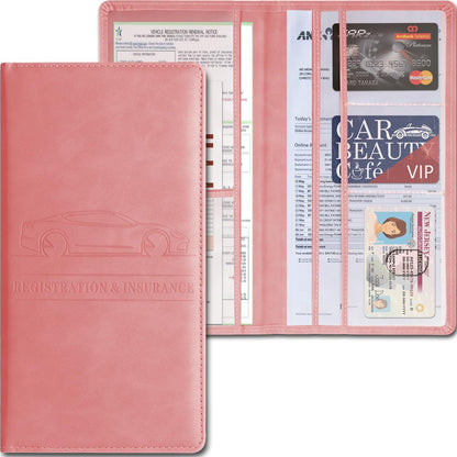 Car Accessories Registration and Insurance Holder,Leather Essential Card Magnetic Shut Vehicle Glove Box Organizer Case for Auto Driver License Document Truck Motorcycle Boat Men Women,Black