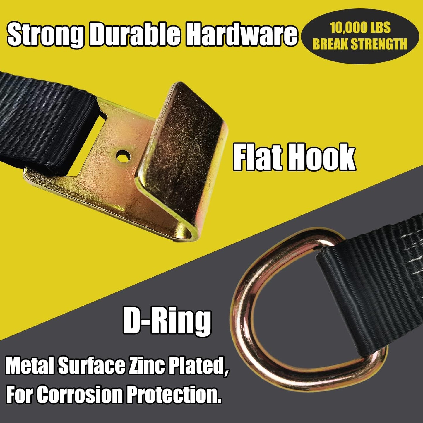KJE 4 Pack Car Tie Down Straps for Trailers - Tire Ratchet Strap with Flat Hooks - 2" x 10' 10,000LBS Break Strength - Lasso Style Wheel Straps for Hauling UTV, SUV, Any Cars