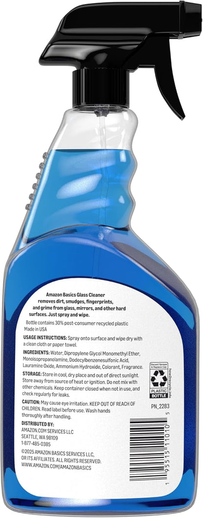 Amazon Basics Glass Cleaner, Streak-Free Shine, 32 Fl Oz, Pack of 2 with 1 Sprayer