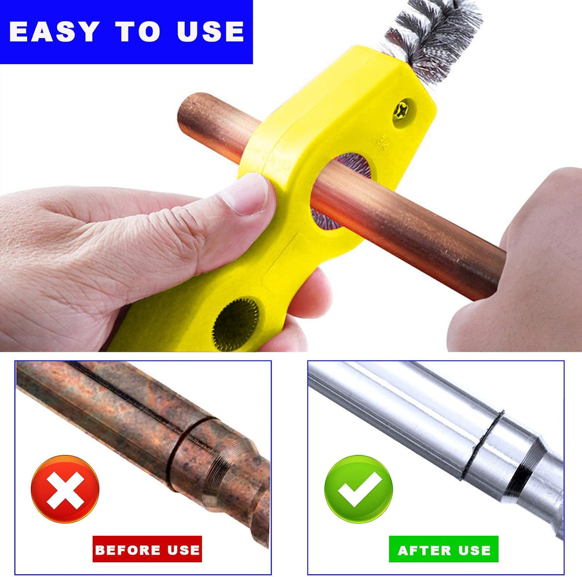 Ohleats Battery Terminal Cleaning Brush, 4 in 1 Anti-Corrosion Car Battery Cleaner, Vehicle Battery Terminals Machine Parts Cleaning Tool for Auto Marine, Universal Car Accessories (Yellow)