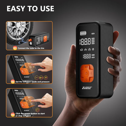ZUZEE Tire Inflator Portable Air Compressor - 4X Faster Inflation, 150PSI Air Pump for Car Tires with Digital Pressure Gauge/LED Light, Portable Tire Inflator for Car, Moto, Bike, Ball, etc