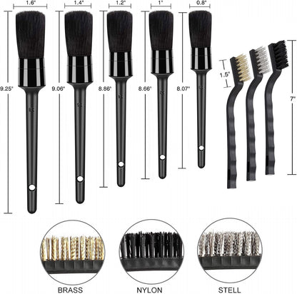 HMPLL 10pcs Auto Car Detailing Brush Set Car Interior Cleaning Kit Includes 5 Boar Hair Detail Brush,3 Wire Brush, 2 Air Vent Brush for Cleaning Car Interior Exterior, Dashboard Engines Leather Wheel
