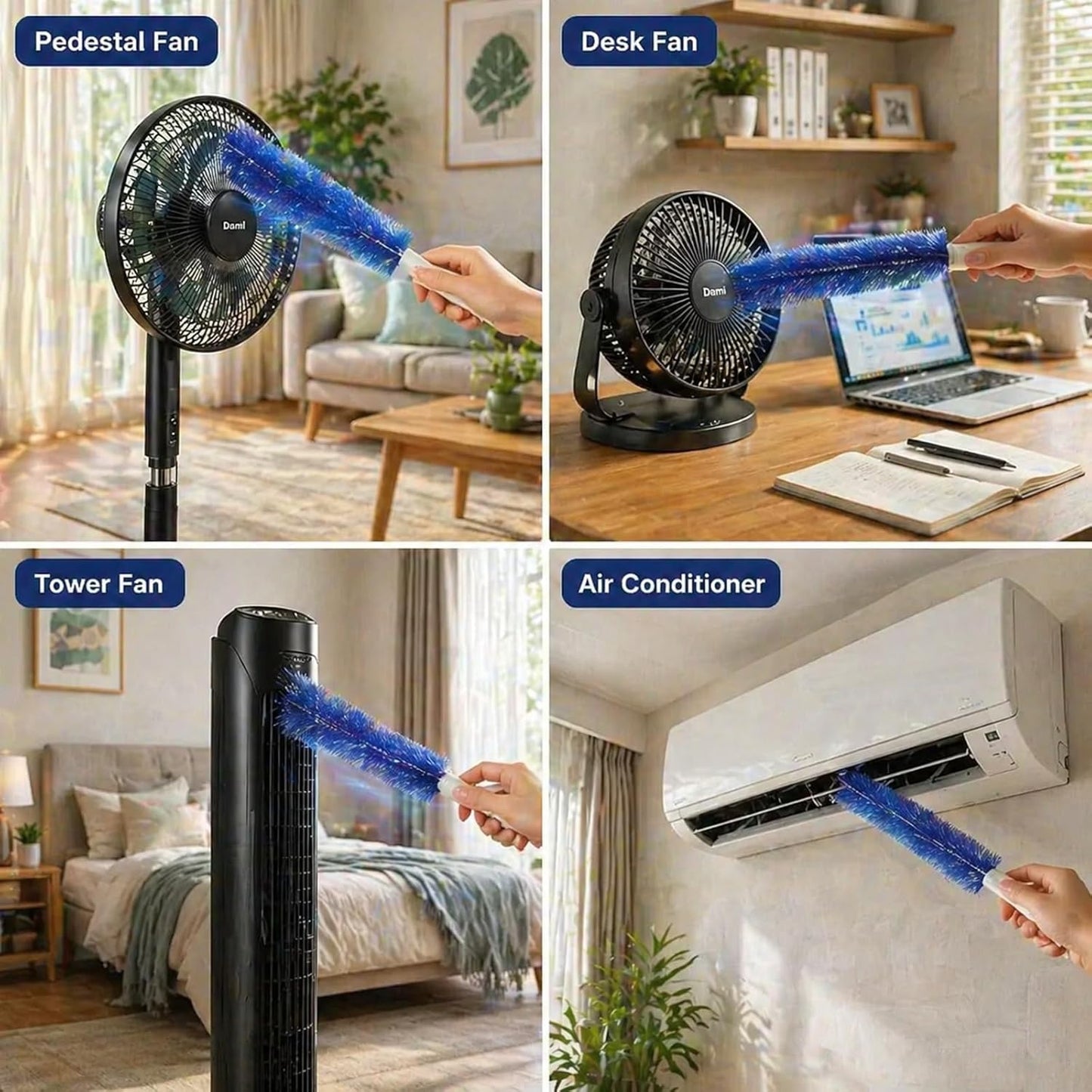 2 Pcs Zylphion Fan Cleaning Brush, Bendable Fan Cleaner Flexible Small Space Crevice Cleaning Tool Duster for Box Fan, Floor Fan, Stand Up Fan, Air Vent, Heater Vent