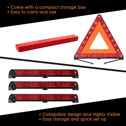 FLK Tech Warning Triangles Safety Triangle Emergency Kit Foldable Reflective Triangles with Base Roadside Triangle Kit with Case for Vehicles (3 Pack)