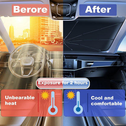 Windshield Sun Shade 2025 Car Accessories 100% Blackout Car Front Windsow Shades Umbrella Automotive Sun Visor Block Heat Insulation Protection (Black Eyes)