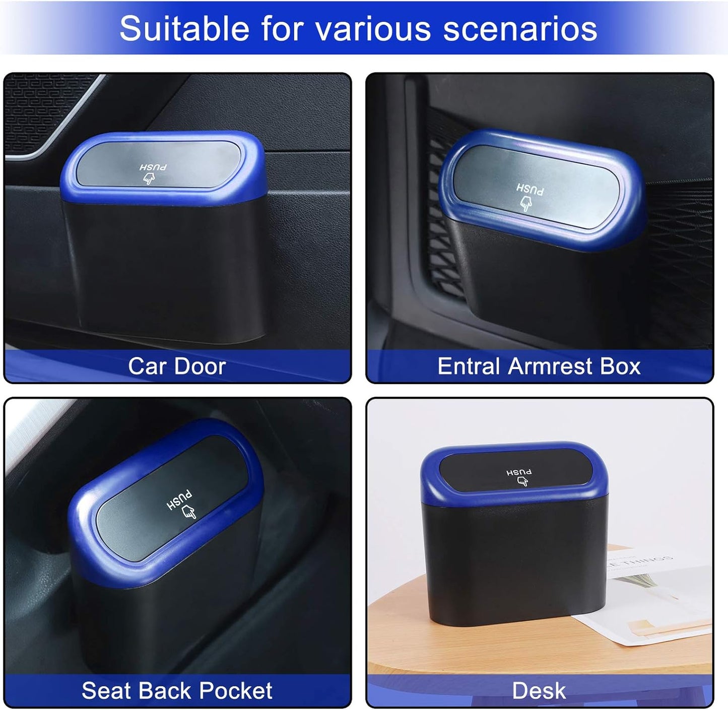 Accmor Car Trash Can with Lid, Mini Auto Dustbin Garbage Organizer Holder 2 Packs, Automotive Storage Container Bin with 60 Pcs Bags for Vehicle, Home, Office