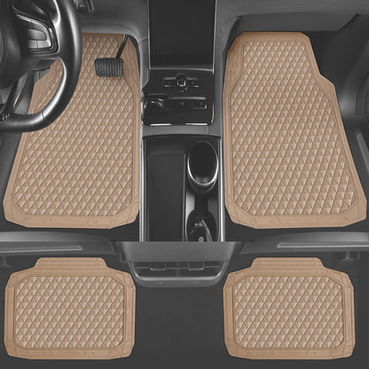 CAR PASS Black Rubber Car Mats, All-Weather Floor Mats Full Set Durable Anti-Slip 3D Rhombus Waterproof Automotive Pad Trim to Fit Liner Universal Fit for Sedan SUV Truck Van, 4 Pcs All Black Rubber