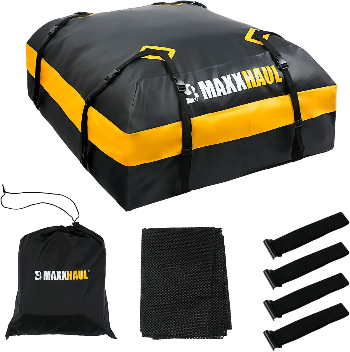 MaxxHaul Rooftop Cargo Bag 15 Cu Ft - Waterproof Universal Car Roof Carrier with Luggage Lock - No Rack Needed - Anti-Slip Mat - 100 lb Capacity - for Cars & SUV's (50719)