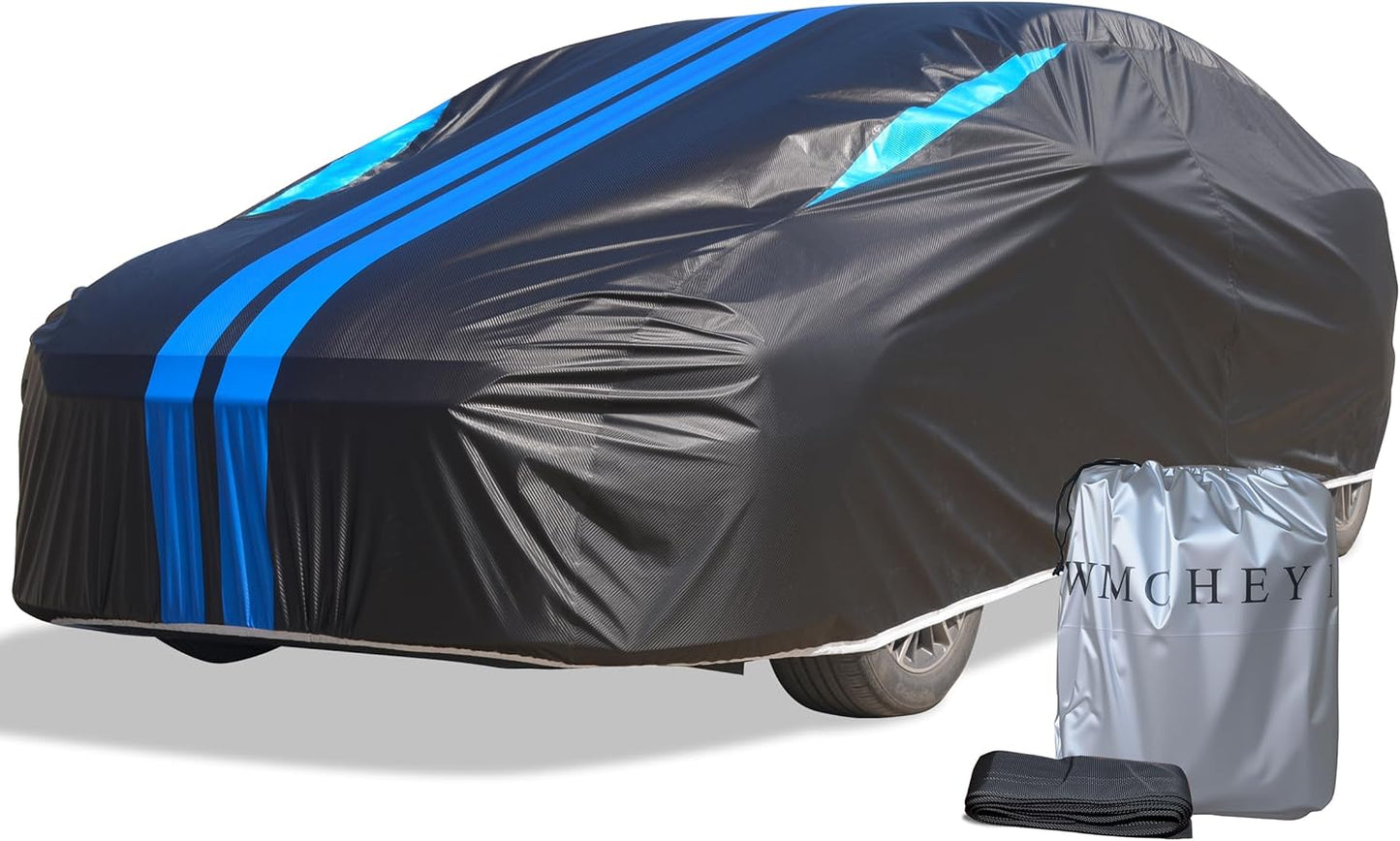 Car Cover Waterproof All Weather,6 Layers Car Covers for Automobiles, Full Exterior Cover with Zipper, Outdoor Car Cover Sun UV Rain Snow Wind Protection, Fit for 185"(185*70*59 inch)Sedan