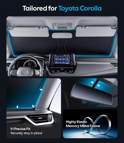 Wigoo Tesla New Model Y Accessories Windshield Sunshade [OEM Design, 100% Sun Blockage] Foldable Heat Insulation Sunshade with Storage Bag, for Model Y 2020~2026 (Juniper), Silver Coating - Colors B