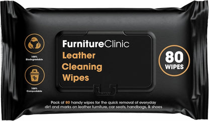 Furniture Clinic Leather Cleaning Wipes | 80 Count | 4-in-1 Clean, Nourish, Condition, & Restore Leather & Vinyl Furniture, Handbags, Jackets, Car Seats, Interiors & More | Residue & Streak-Free