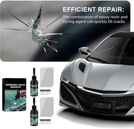 Cracked Windshield Repair Kit for Car Cracks, Fast and Convenient (2PCS) | Emergency Repair for Star, Linear Cracks & Chips,Portable Emergency Glass Repair Set for Car and Home Use