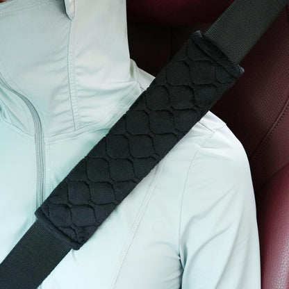 WJS 2 Pack Soft Auto Seat Belt Cover Seatbelt Shoulder Pad for a More Comfortable Driving Compatible with All Cars and Backpack (Black)