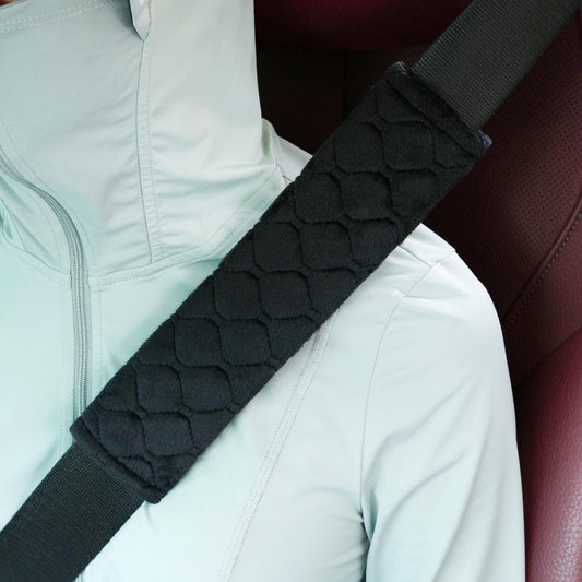 WJS 2 Pack Soft Auto Seat Belt Cover Seatbelt Shoulder Pad for a More Comfortable Driving Compatible with All Cars and Backpack (Black)