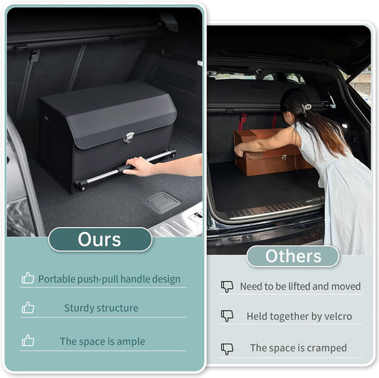 XCF Car Trunk Organizer, Leather Trunk Organizer for SUV with Lid and Sturdy Handle Car Storage Organizer (Black, 20.47 x 11.42 x 12.2in)