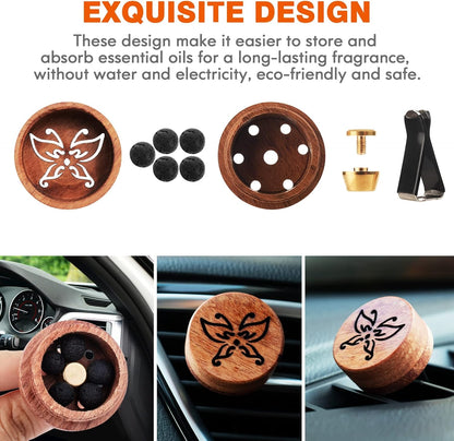 Essential Oil Car Diffuser, 2 PCS Car Aromatherapy Wood Diffuser with Vent Clip