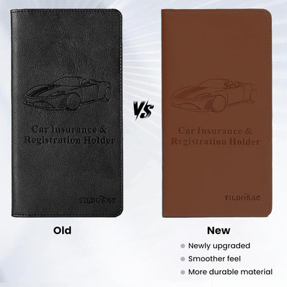 TILDOSAC Leather Car Registration and Insurance Card Holder, Car Document Holder for Cards License with Magnetic Shut (Black, large)