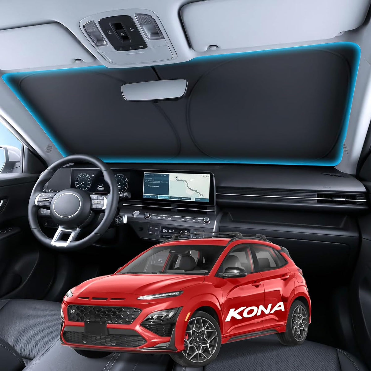 Wigoo Tesla New Model Y Accessories Windshield Sunshade [OEM Design, 100% Sun Blockage] Foldable Heat Insulation Sunshade with Storage Bag, for Model Y 2020~2026 (Juniper), Silver Coating - Colors A